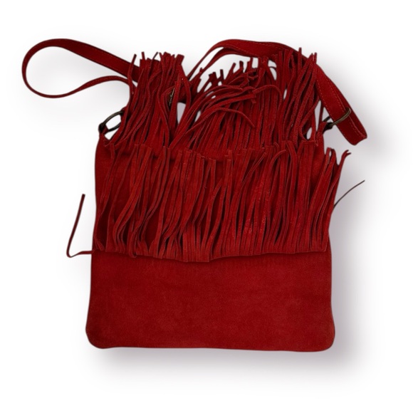 🛍️SALE🛍️ Vintage Women’s 100% Genuine Leather Suede FRINGE CROSSBODY BAG - Picture 12 of 14